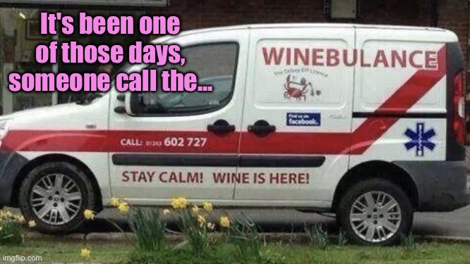 Wine | It's been one of those days, someone call the... | image tagged in winebulance,had a bad day,call winebulance,stay calm,funny | made w/ Imgflip meme maker