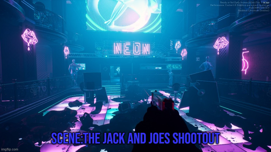 Imagine this. but with yellow and orange lighting instead and People shooting at the player. | Scene:The Jack And Joes Shootout | image tagged in timezone,cartoon,wtf,game,idea,movie | made w/ Imgflip meme maker