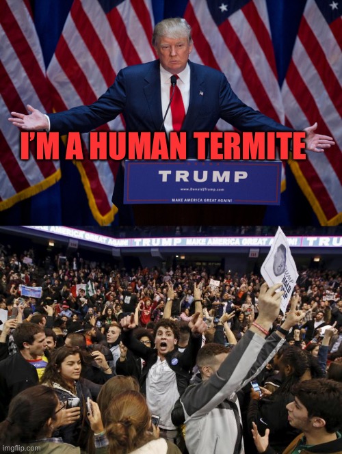 I’M A HUMAN TERMITE | image tagged in donald trump,trump rally riot | made w/ Imgflip meme maker