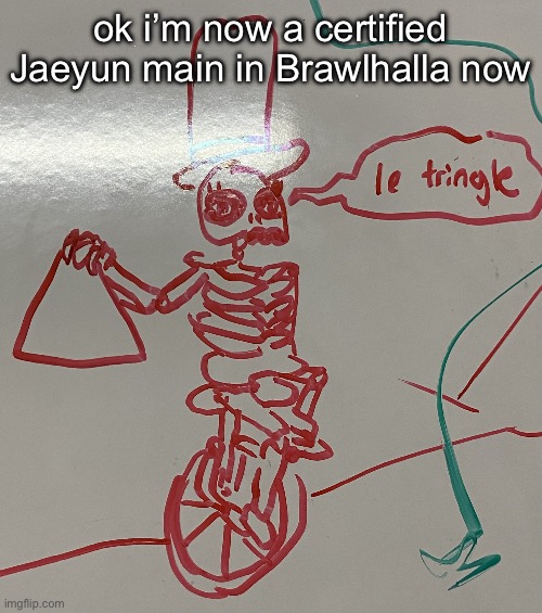 i’ll switch to Artemis once i have enough coins to buy her | ok i’m now a certified Jaeyun main in Brawlhalla now | image tagged in le tringle | made w/ Imgflip meme maker