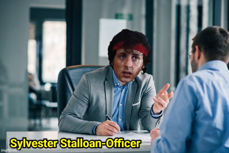 Sylvester Stalloan-Officer | image tagged in sylvester stallone,bank | made w/ Imgflip meme maker