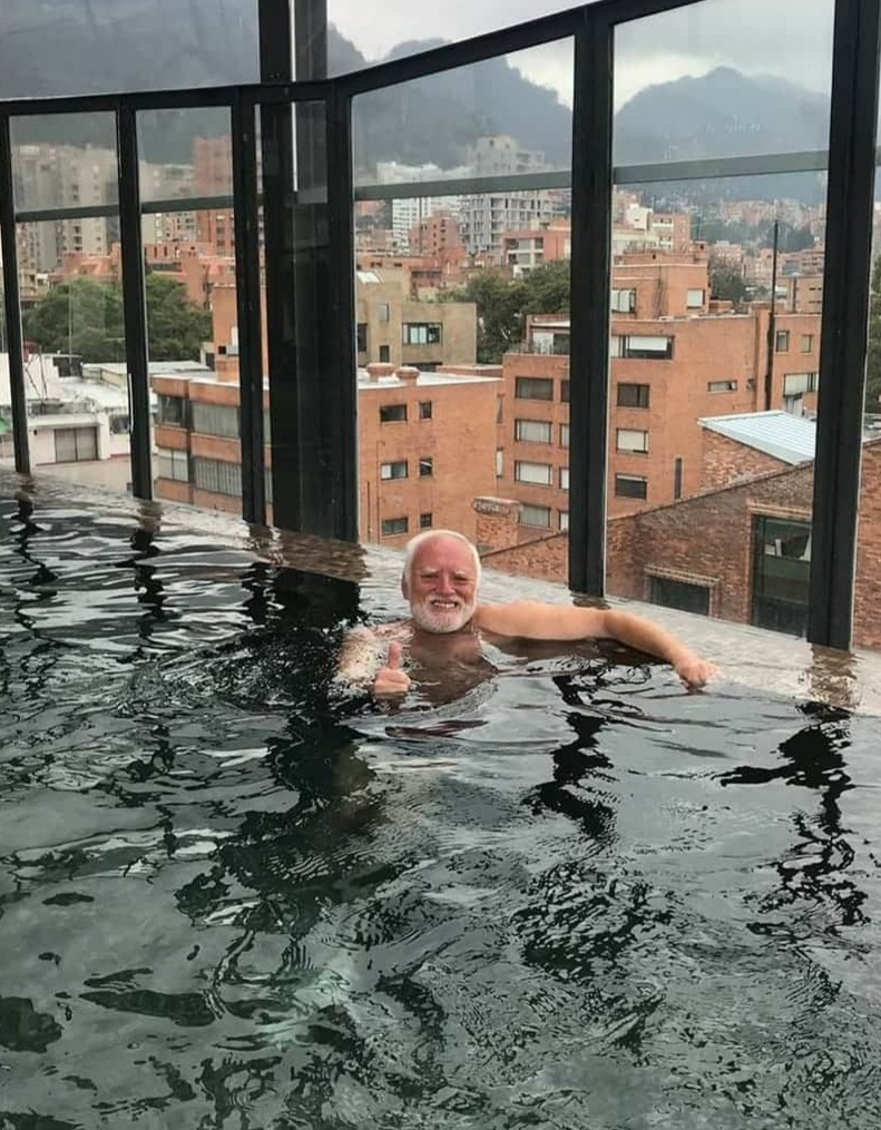 Harold in pool Blank Meme Template