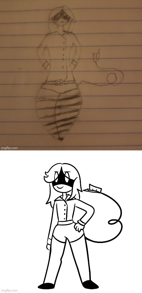 My oc Serial Designation B, her nickname is Bee, my drawing sucks, and my friend redrawn it | image tagged in i didn't mean to make it that thicc,i just wasn't paying attention worth a damn | made w/ Imgflip meme maker