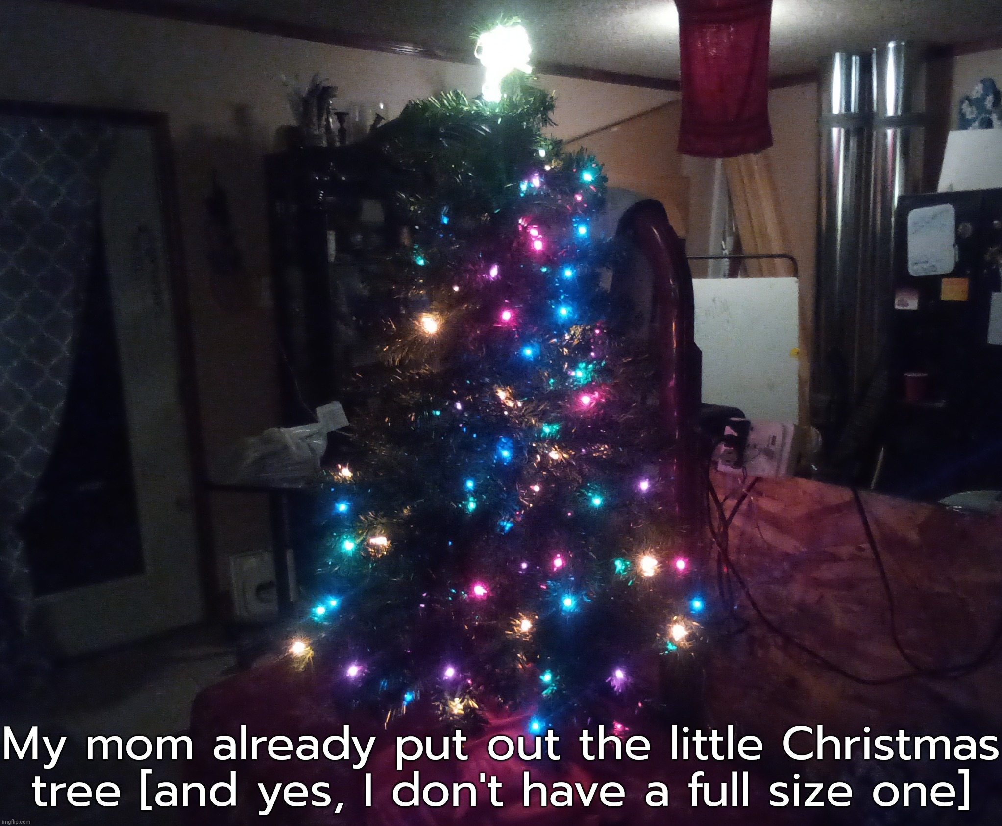 My mom already put out the little Christmas tree [and yes, I don't have a full size one] | made w/ Imgflip meme maker