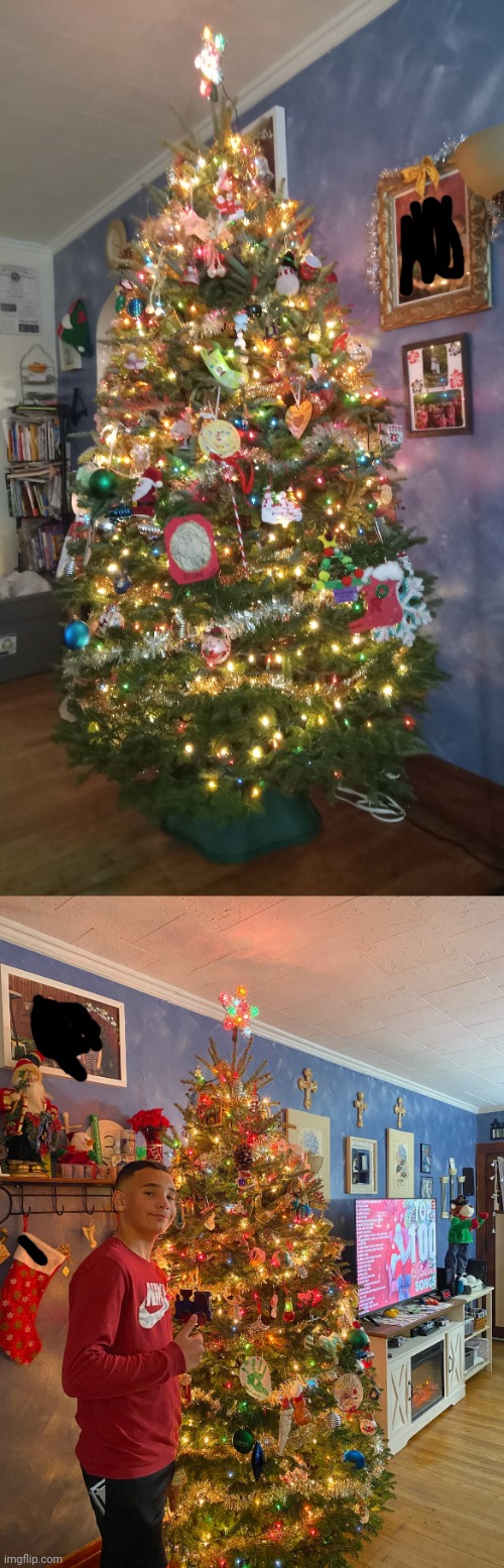 Me and my Christmas tree. Merry Christmas Imgflip! | image tagged in christmas tree,face reveal | made w/ Imgflip meme maker