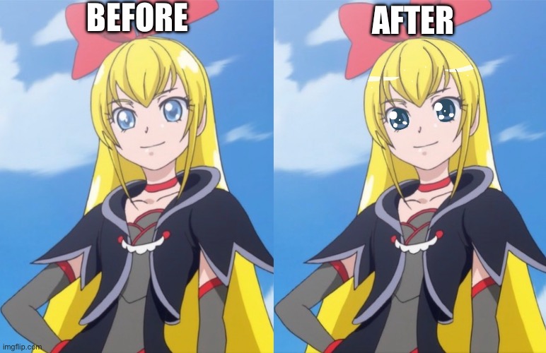 I changed Regina to Smile Precure artstyle | BEFORE; AFTER | image tagged in doki doki pretty cure,smile pretty cure,regina giggity,pretty cure | made w/ Imgflip meme maker