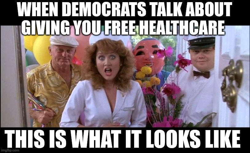 She's the nurse who likes to... | WHEN DEMOCRATS TALK ABOUT GIVING YOU FREE HEALTHCARE; THIS IS WHAT IT LOOKS LIKE | image tagged in ferris bueller sick visit | made w/ Imgflip meme maker