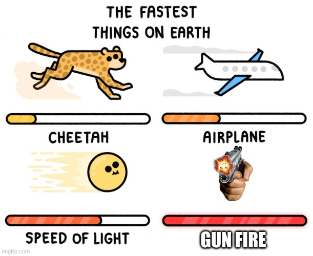 its true though. | GUN FIRE | image tagged in fastest thing on earth | made w/ Imgflip meme maker