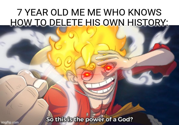 Hahaha... Mother... You don't know my power... | 7 YEAR OLD ME ME WHO KNOWS HOW TO DELETE HIS OWN HISTORY: | image tagged in so this is the power of a god,delete history | made w/ Imgflip meme maker