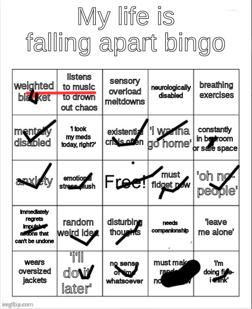 hahahahahahahelphaha | image tagged in my life is falling apart bingo | made w/ Imgflip meme maker