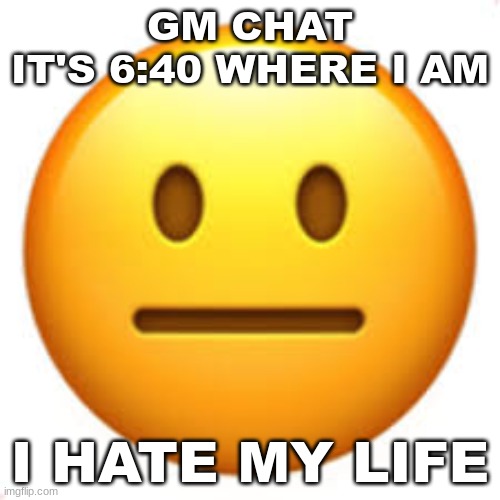 why does my body wake me up so early | GM CHAT
IT'S 6:40 WHERE I AM; I HATE MY LIFE | image tagged in not funny | made w/ Imgflip meme maker