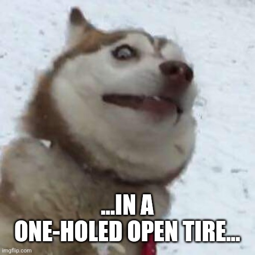 ...IN A ONE-HOLED OPEN TIRE... | image tagged in midna's first snow | made w/ Imgflip meme maker