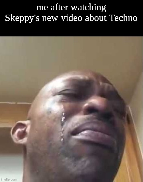 still can't get over it :P | me after watching Skeppy's new video about Techno | image tagged in crying black guy | made w/ Imgflip meme maker