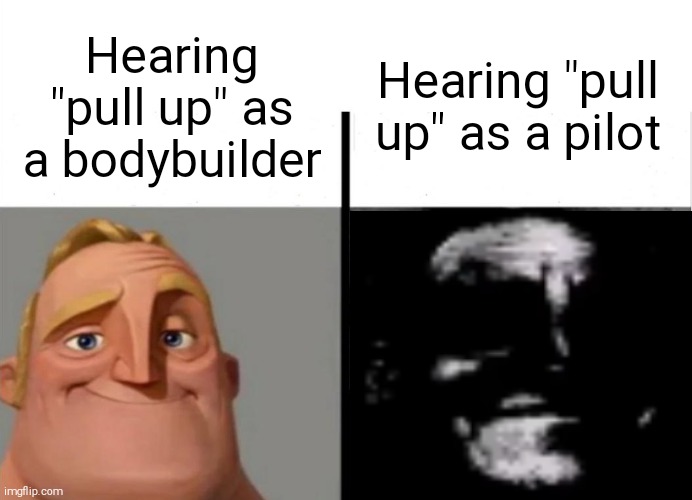 Teacher's Copy | Hearing "pull up" as a pilot; Hearing "pull up" as a bodybuilder | image tagged in memes,aviation | made w/ Imgflip meme maker