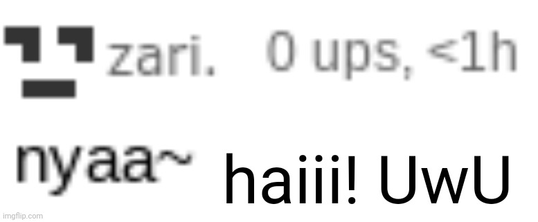 zari nyaa | haiii! UwU | image tagged in zari nyaa | made w/ Imgflip meme maker