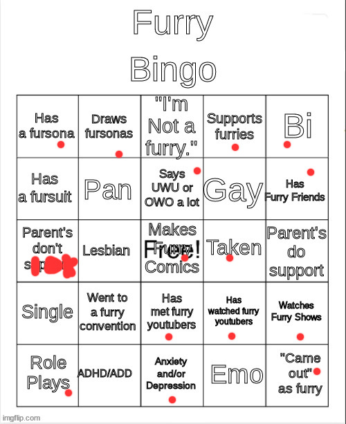 Furry Bingo | image tagged in furry bingo | made w/ Imgflip meme maker