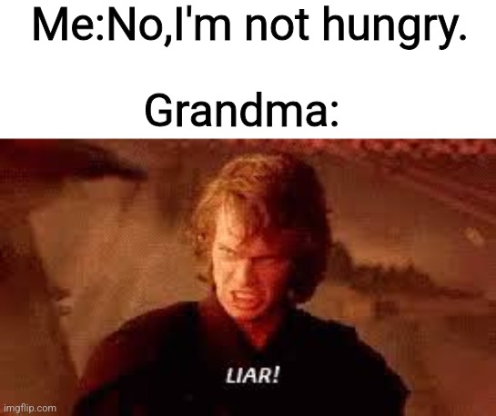 Anakin Liar | Me:No,I'm not hungry. Grandma: | image tagged in anakin liar,star wars | made w/ Imgflip meme maker