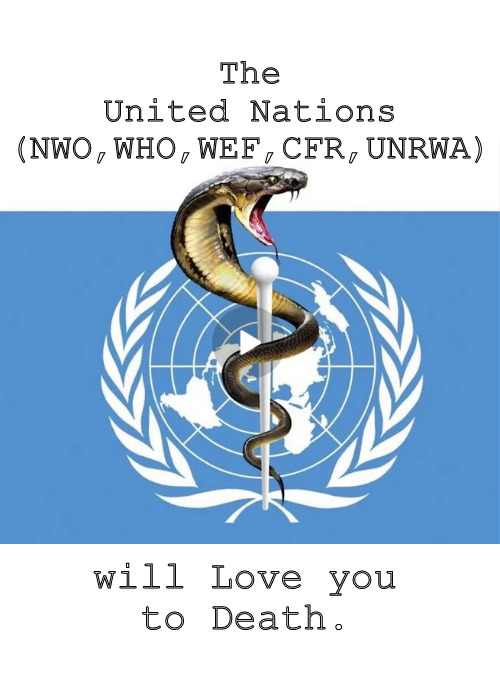 The UN has your global interests in mind. | The
United Nations
(NWO,WHO,WEF,CFR,UNRWA); will Love you
to Death. | image tagged in politics,memes,united nations,control,nwo | made w/ Imgflip meme maker