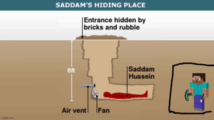 . | image tagged in saddam's hiding place | made w/ Imgflip meme maker