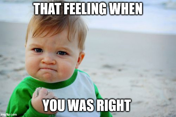 Success Kid Original Meme | THAT FEELING WHEN; YOU WAS RIGHT | image tagged in memes,success kid original | made w/ Imgflip meme maker