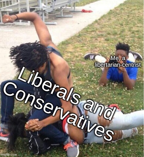 Guy recording a fight | Me, a libertarian-centrist; Liberals and Conservatives | image tagged in guy recording a fight,liberals,conservatives,liberal vs conservative,memes,dank memes | made w/ Imgflip meme maker