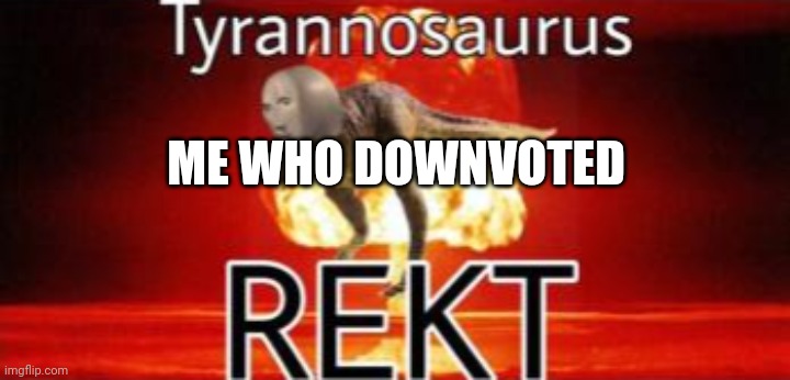 ME WHO DOWNVOTED | image tagged in tyrannosaurus rekt | made w/ Imgflip meme maker