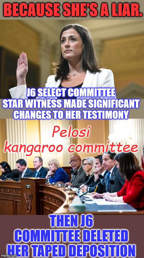 The misleadia GLADLY aired Cassidy as she lied through her teeth in Pelosi's show trial. | BECAUSE SHE’S A LIAR. J6 SELECT COMMITTEE STAR WITNESS MADE SIGNIFICANT CHANGES TO HER TESTIMONY; Pelosi kangaroo committee; THEN J6 COMMITTEE DELETED HER TAPED DEPOSITION | image tagged in banana,republic,kangaroo,court,mainstream media,liars | made w/ Imgflip meme maker