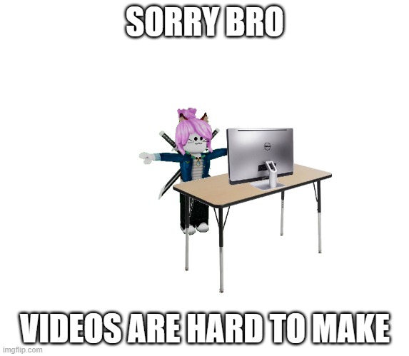 pro making videos be like | SORRY BRO; VIDEOS ARE HARD TO MAKE | image tagged in roblox meme | made w/ Imgflip meme maker