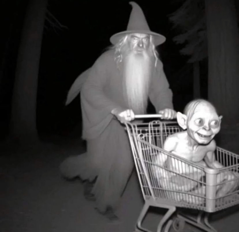 High Quality Gandalf pushing Gollum in shopping cart Blank Meme Template