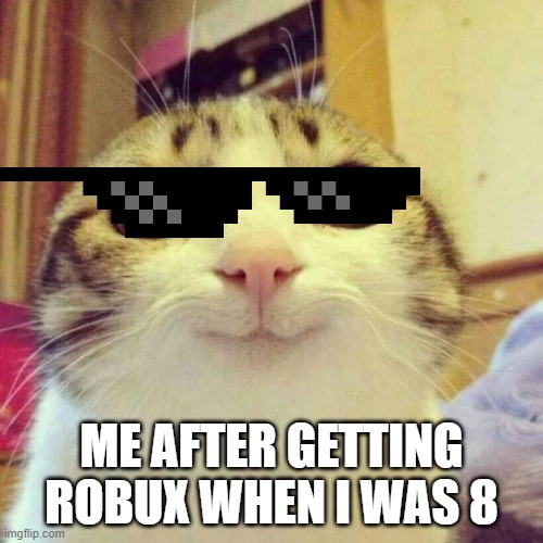 Smiling Cat Meme | ME AFTER GETTING ROBUX WHEN I WAS 8 | image tagged in memes,smiling cat | made w/ Imgflip meme maker