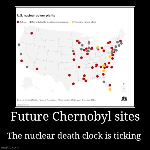 Wake up to Nuclear Annihilation | Future Chernobyl sites | The nuclear death clock is ticking | image tagged in funny,demotivationals | made w/ Imgflip demotivational maker