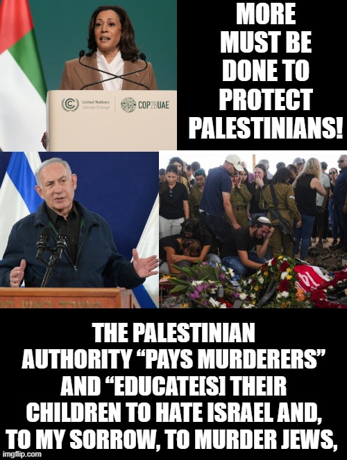 Kamala are you an idiot?? | MORE MUST BE DONE TO PROTECT PALESTINIANS! THE PALESTINIAN AUTHORITY “PAYS MURDERERS” AND “EDUCATE[S] THEIR CHILDREN TO HATE ISRAEL AND, TO MY SORROW, TO MURDER JEWS, | image tagged in kamala harris,moron,idiot,special kind of stupid | made w/ Imgflip meme maker