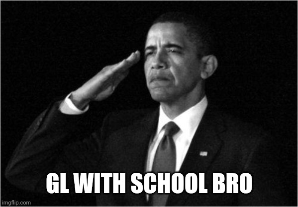 obama-salute | GL WITH SCHOOL BRO | image tagged in obama-salute | made w/ Imgflip meme maker