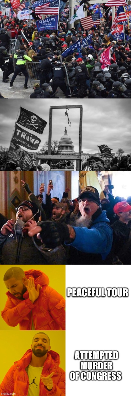 PEACEFUL TOUR; ATTEMPTED MURDER OF CONGRESS | image tagged in cop-killer maga right wing capitol riot january 6th,capitol hill riot gallows,capitol traitors,memes,drake hotline bling | made w/ Imgflip meme maker