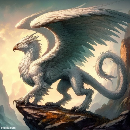 White Gryphon | Original A.I.Image by me using Microsoft Bing Dall·E3 Img Creator | made w/ Imgflip meme maker