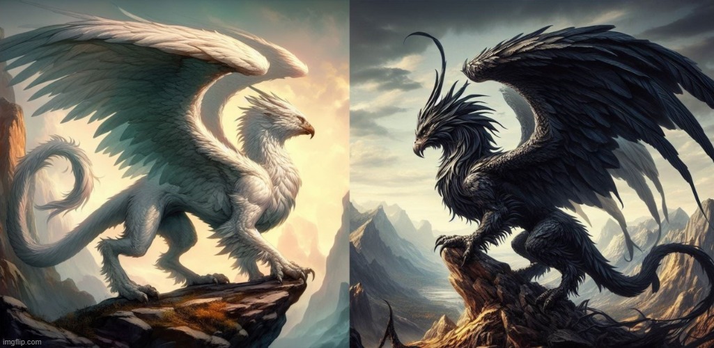 Black & White Gryphon Together | Original A.I.Image by me using Microsoft Bing Dall·E3 Img Creator | made w/ Imgflip meme maker