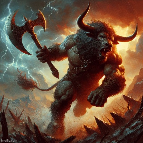 Minotaur 1 | Original A.I.Image by me using Microsoft Bing Dall·E3 Img Creator | made w/ Imgflip meme maker