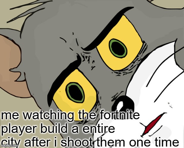 i know its weird coming from me but i have alot of experiance with this playing fortnite | me watching the fortnite player build a entire city after i shoot them one time | image tagged in memes,unsettled tom | made w/ Imgflip meme maker