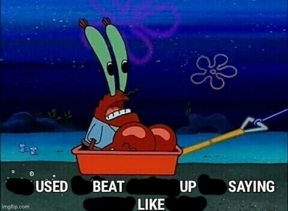 every other word is marked out | image tagged in mr krabs we used to beat people up for saying things like that | made w/ Imgflip meme maker