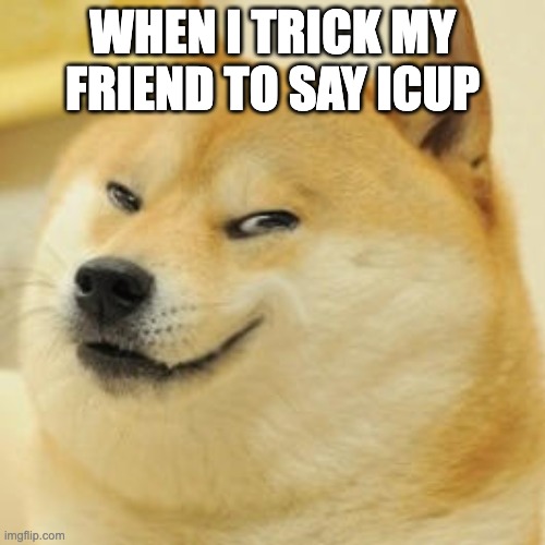 evil doge | WHEN I TRICK MY FRIEND TO SAY ICUP | image tagged in evil doge | made w/ Imgflip meme maker