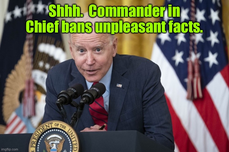Whispering biden | Shhh.  Commander in Chief bans unpleasant facts. | image tagged in whispering biden | made w/ Imgflip meme maker