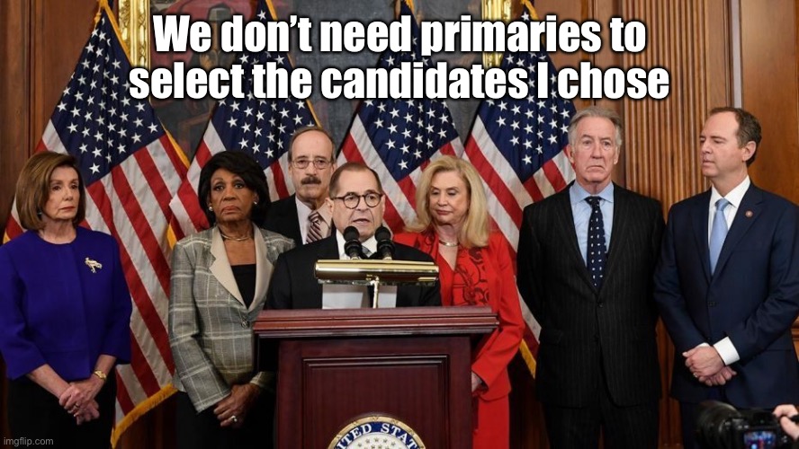 House Democrats | We don’t need primaries to select the candidates I chose | image tagged in house democrats | made w/ Imgflip meme maker