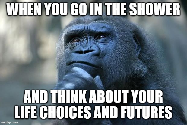 Deep Thoughts | WHEN YOU GO IN THE SHOWER; AND THINK ABOUT YOUR LIFE CHOICES AND FUTURES | image tagged in deep thoughts | made w/ Imgflip meme maker