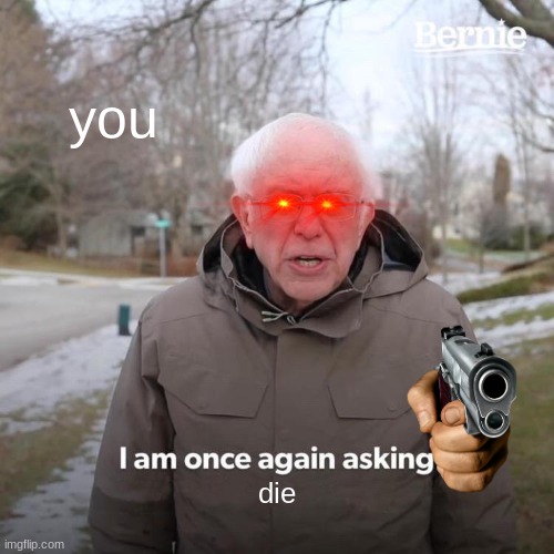 Bernie I Am Once Again Asking For Your Support | you; die | image tagged in memes,bernie i am once again asking for your support | made w/ Imgflip meme maker