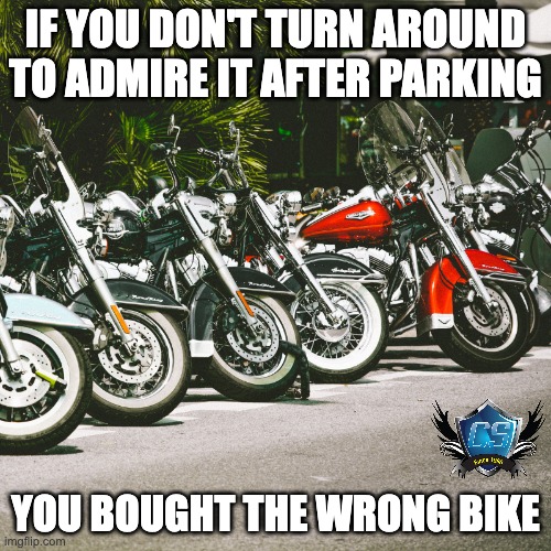 Biker Truths | IF YOU DON'T TURN AROUND TO ADMIRE IT AFTER PARKING; YOU BOUGHT THE WRONG BIKE | image tagged in motorcycle,motorcycles,bikers,biker | made w/ Imgflip meme maker