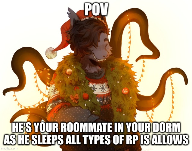 pov | POV; HE'S YOUR ROOMMATE IN YOUR DORM AS HE SLEEPS ALL TYPES OF RP IS ALLOWS | image tagged in erp,furry | made w/ Imgflip meme maker