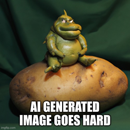 Ai generated shrek on a potato | AI GENERATED IMAGE GOES HARD | image tagged in ai generated shrek on a potato | made w/ Imgflip meme maker