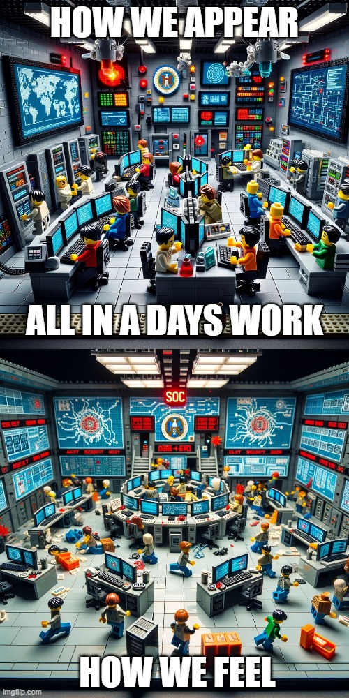 A day in the life of CyberSecurity | HOW WE APPEAR; ALL IN A DAYS WORK; HOW WE FEEL | image tagged in cybersecurity,threat to our national secuirty,lego | made w/ Imgflip meme maker