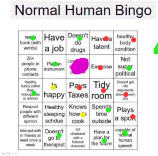 Pink sorta green yes yellow ok at it red no idea how | image tagged in normal human bingo | made w/ Imgflip meme maker