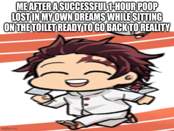 Pooping Memes | ME AFTER A SUCCESSFUL 1-HOUR POOP LOST IN MY OWN DREAMS WHILE SITTING ON THE TOILET READY TO GO BACK TO REALITY | image tagged in tanjiro,demon slayer | made w/ Imgflip meme maker